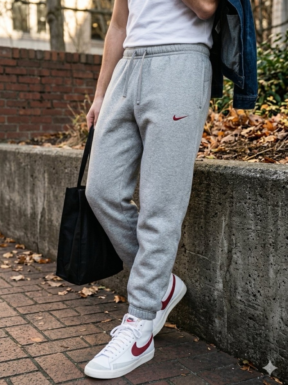 Nike Men's Sportswear Club Fleece Joggers Heather Gray Red Swoosh Size S